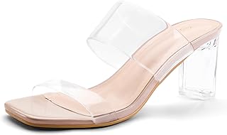 mysoft Women's Clear Heels Square Toe Chunky Block Heel Sandals