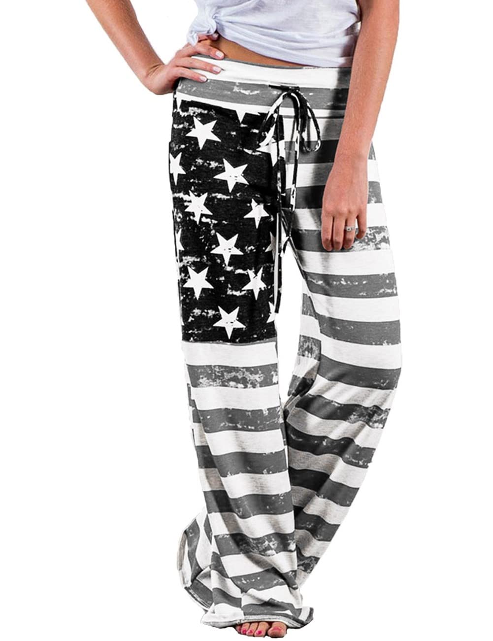 iniber Women's Floral Wide Leg Pajama Pants Casual Yoga Palazzo Drawstring Loose