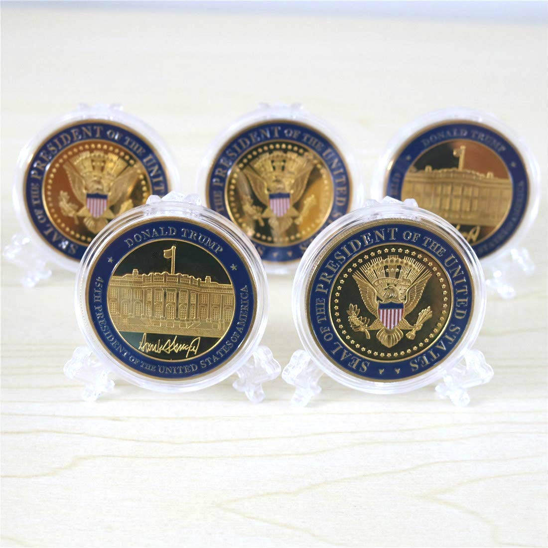 5 Pack Donald Trump Gold Plated Coin, Seal of The President Challenge Coins, Com