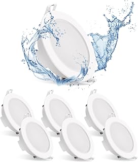 Aigostar 6 Pack Modern White 4.8W 560LM IP65 Waterproof LED Ceiling Spotlights, 6500K Cool White, 8.4cm x 8.4cm x 3.5cm, Bathroom, Kitchen, Living Room, Bedroom, Office