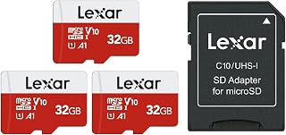 Lexar 32GB microSD Card 3 Pack MicroSDHC UHSI Flash Memory Card with Adapter up to 100MBs, U1, Class10, V10, A1, High Speed TF Card (3 microSD Cards