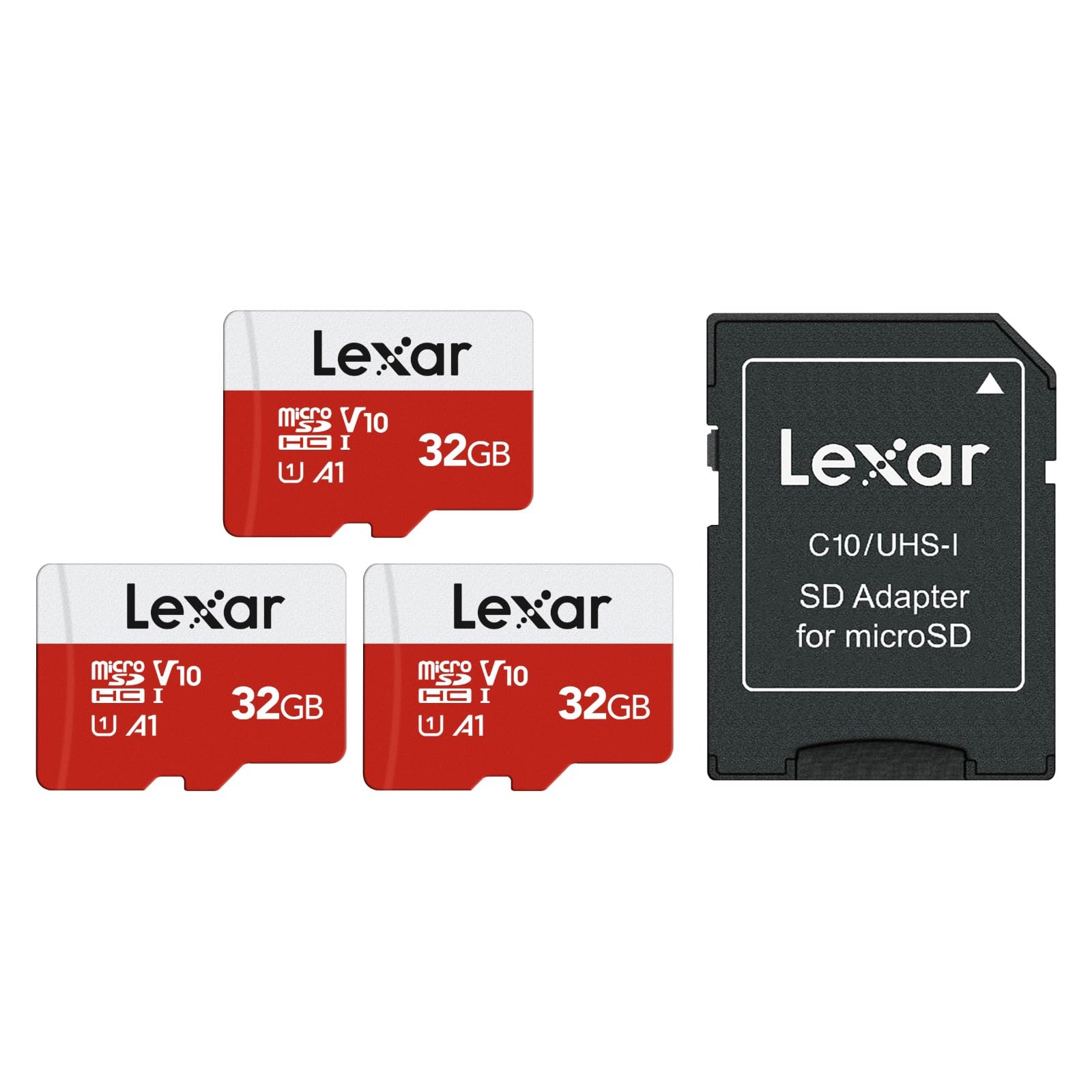 Lexar 32GB microSD Card 3 Pack MicroSDHC UHSI Flash Memory Card with Adapter up 