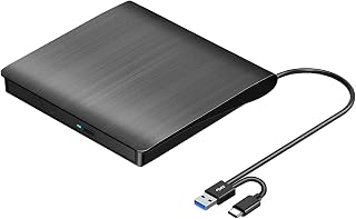 ROOFULL External CD/DVD Drive for Laptop Computer, USB 3.0 & USB-C | CD DVD Burner Writer Portable DVD Player CD-ROM Reader Optical Drive for PC MacBook Desktop, Windows 11/10/8/7 Linux Mac OS