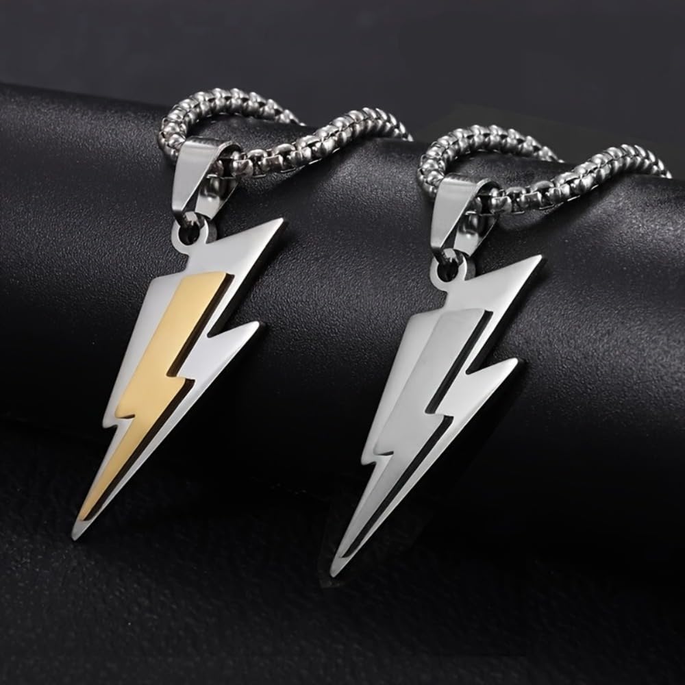 Zeus Thunder Stainless Steel Lightning Pendant Necklace for Men Women Hip Hop Fa