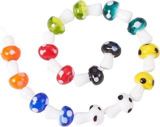 25Pcs Handmade Mushroom Shape Glass Beads Cute Forest Mushroom Vegetable Spacer Loose Beads for DIY Bracelets Necklaces Jewelry Making Keychain Lanyard ornaemnt 11.5~