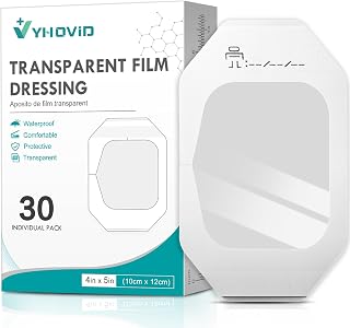 Transparent Film Dressing 4" x 4.75" Box of 30, Waterproof Bandages | Waterproof Bandages for Swimming, Showering, Wounds, Post Surgical or IV Shield, Tattoo Aftercare Bandage, Adhesive Patches