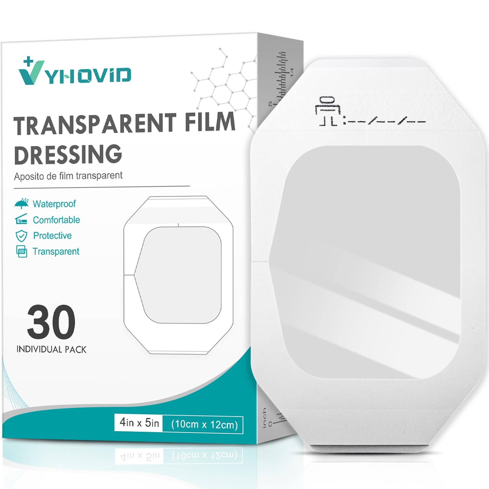 Transparent Film Dressing 4" x 4.75" Box of 30, Waterproof Bandages | Waterproof