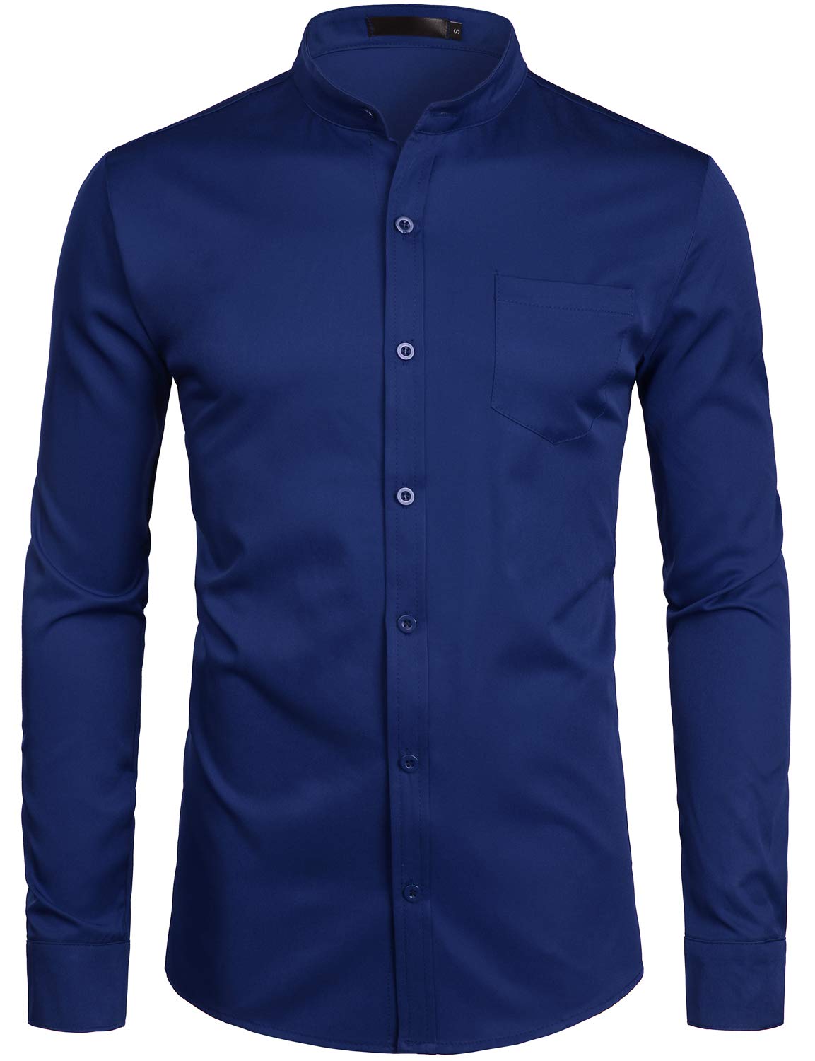 PARKLEES Men's Long Sleeve Grandpa Collar Dress Shirts with Pocket