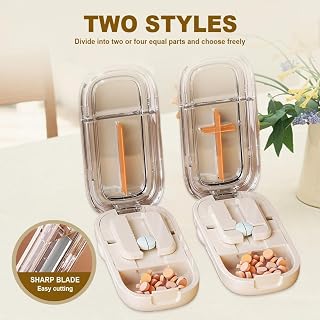 Portable Pill Cutter for Large Small Tiny Pills, 2 in 1 Pills Cutter & Storage Organizer for Purse Pocket Home Travel (Black-1/4+1/2)