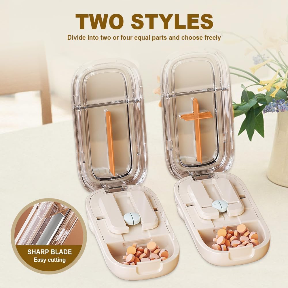 Portable Pill Cutter for Large Small Tiny Pills, 2 in 1 Pills Cutter & Storage O