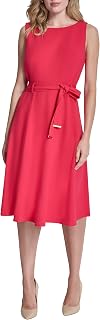 DKNY Womens Sleeveless Jewel Neck Scuba Crepe Removable Belt Midi DressDress