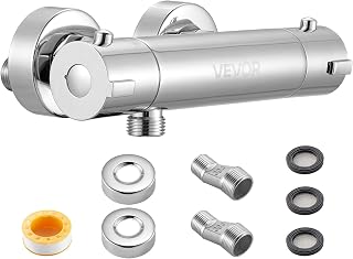 VEVOR Thermostatic Shower Faucet Valve, 38℃ Secure Lock Thermostatic Shower Valve Trim Mixer, Hot Cold Water Showering Faucet Temperature Control Valves for Bathroom, RV, Leak-Proof & Chrome Plated