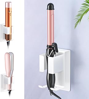 Hair Dryer Holder Wall, Hair Dryer and Straightener Holder Storage, Hair Dryer Holder, Curling Iron Holder for Hair Dryer, Self-Adhesive Hair Dryer Holder, No Drilling (White, 1 Piece)