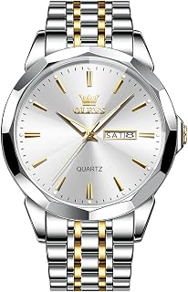 OLEVS Watch for Men Diamond Business Dress Analog Stainless Steel Waterproof Luminous Date Two Tone Luxury Casual Wrist Watch