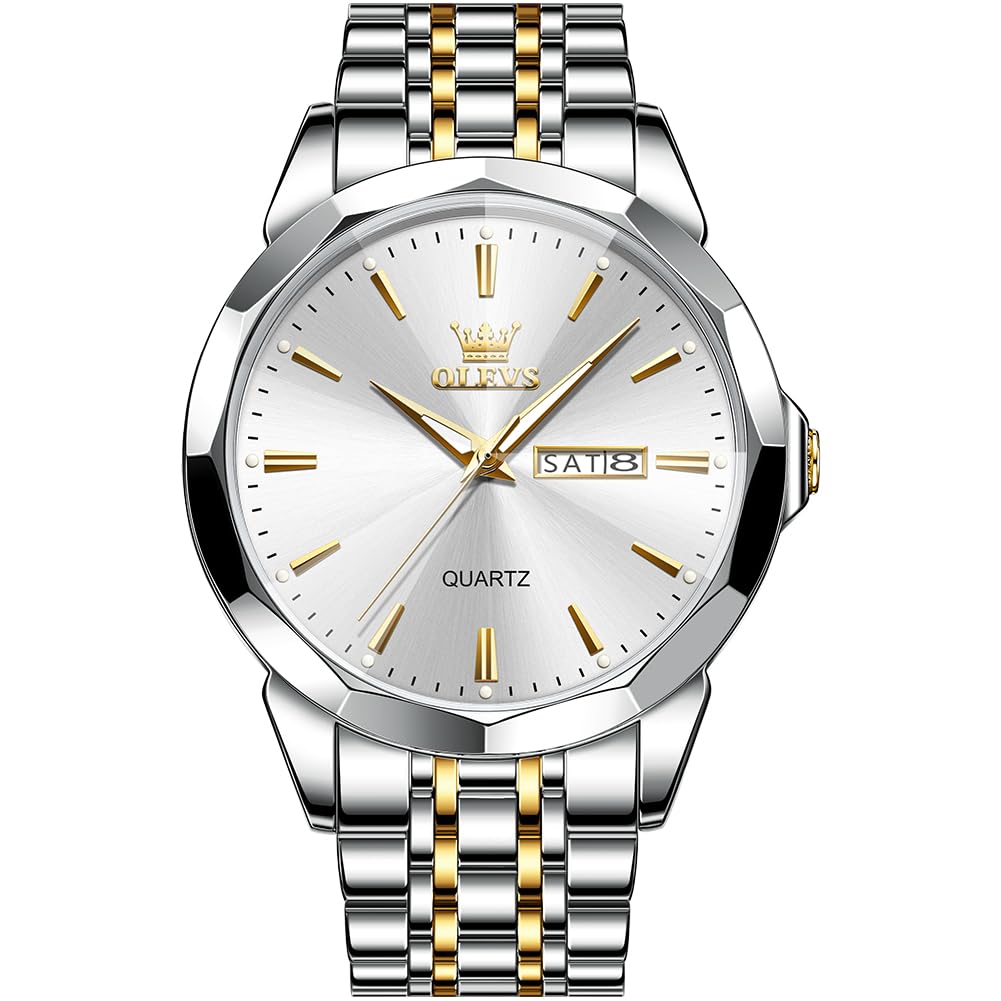 OLEVS Watch for Men Diamond Business Dress Analog Stainless Steel Waterproof Lum