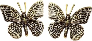 2pcs Retro Brass Butterfly Statue, Vintage Brass Figurine for Indoor Decor, Antique Butterfly Sculpture Ornament Miniature Animal for Home and Office Elegant Craft Decor