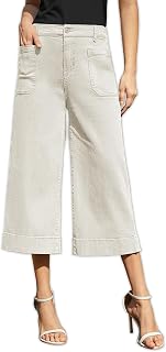 Rasutina Women Wide Leg Capri Pants Stretchy Cropped Pants for Women Trendy Chino Capris Pants Summer Trousers