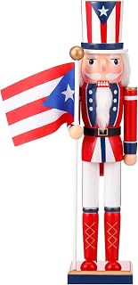 RattanView 15 Inch Puerto Rico Flag Nutcracker Soldier Wood Christmas Decor | Christmas Hand Painted Nutcracker Soldier Figure Decorations, for Xmas Shelves, Tables, Holiday Party Decoration