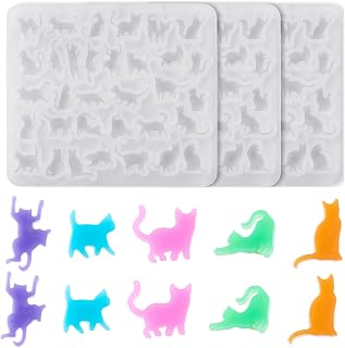 3Pcs Cat Shape Silicone Molds Cute Kitten Resin Epoxy Molds for Stud Earring Keychain Charms Pendants Handmade Jewelry Casting Mold for Cabochons DIY Craft Supplies White 0.28~0.55x0.20~0.55inch