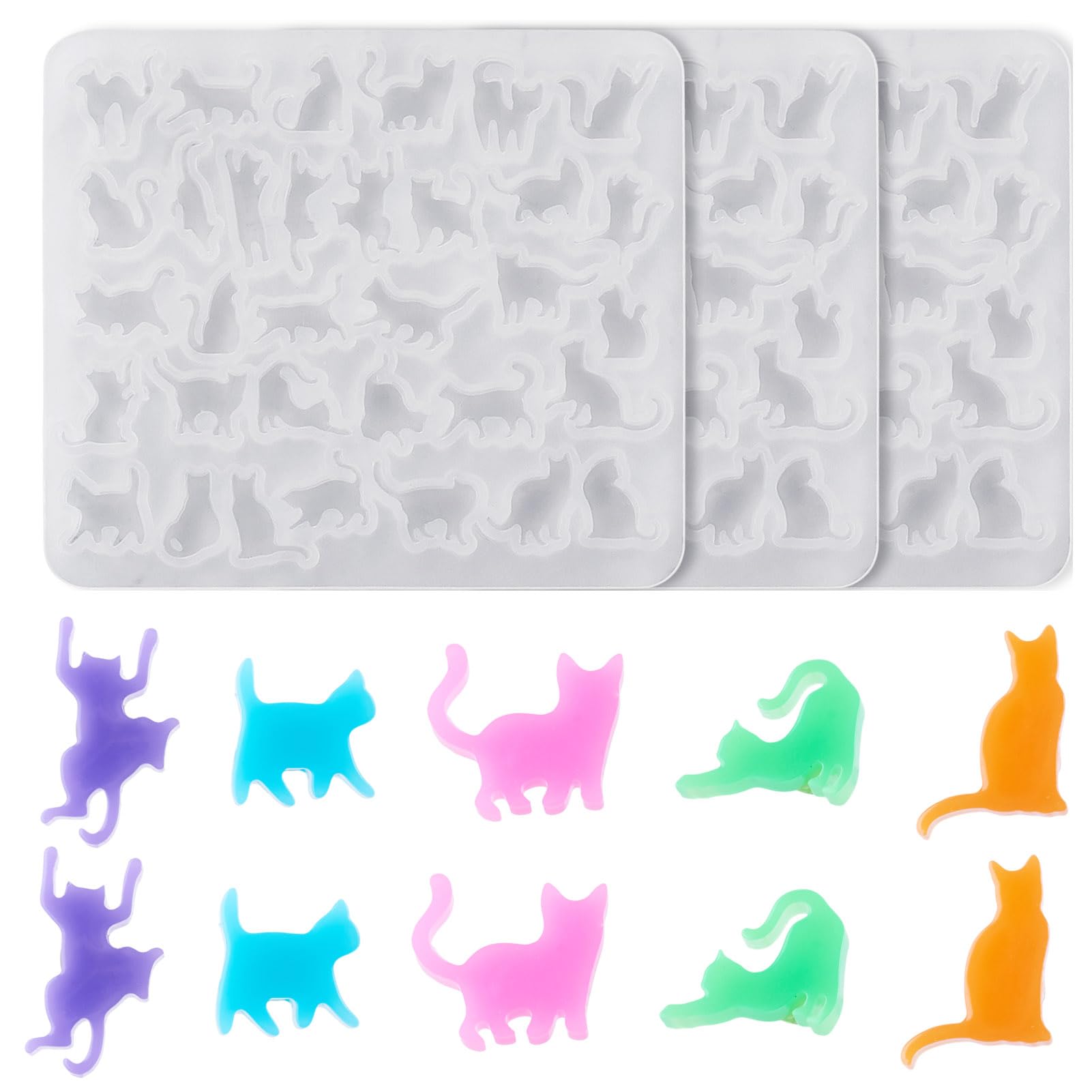 3Pcs Cat Shape Silicone Molds Cute Kitten Resin Epoxy Molds for Stud Earring Key