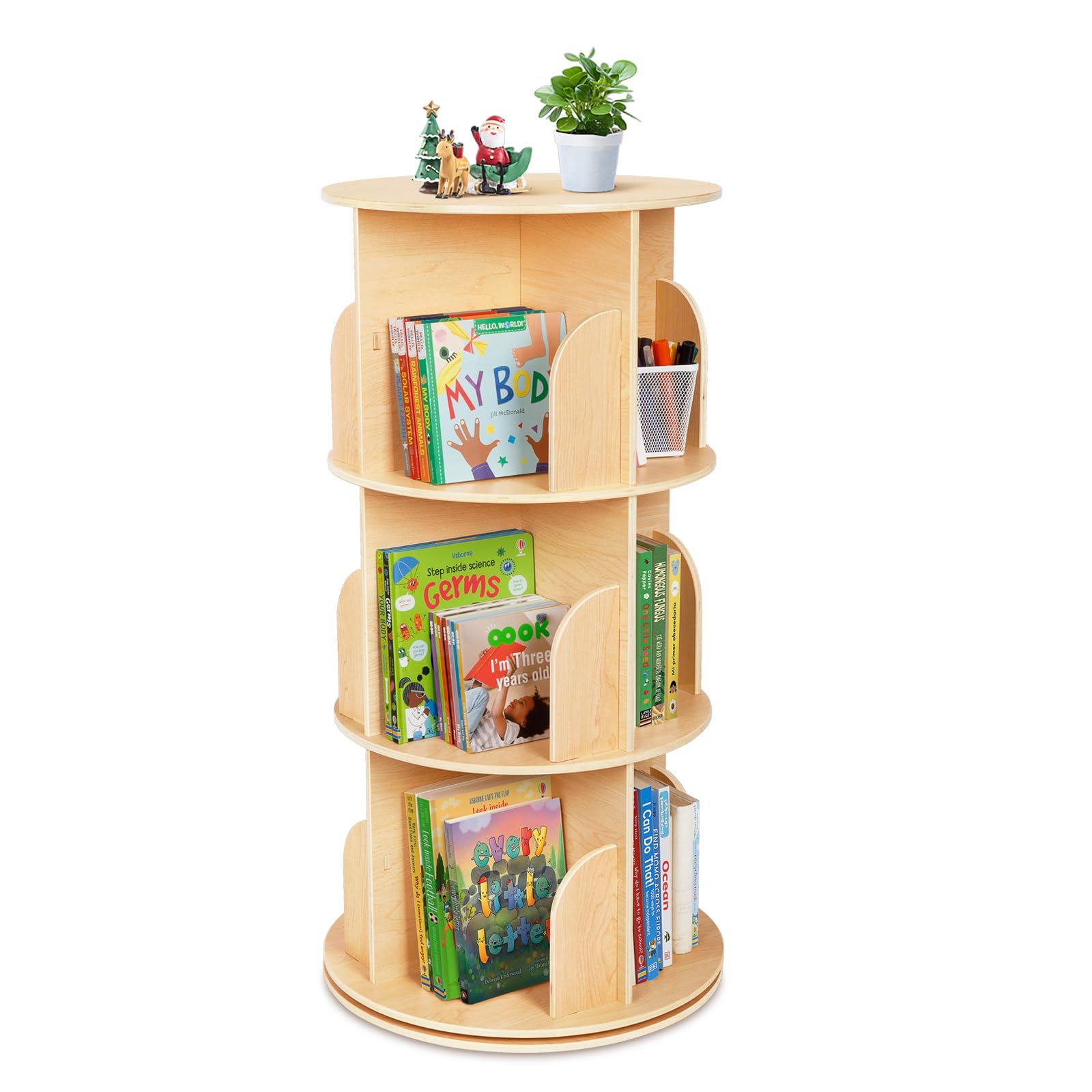 OOOK 3-Tier Kids Rotating Bookshelf Tower, Corner Book Shelf for Kids Room | 360