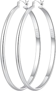 OOOPEL 3mm Wide Large Gold/Silver Hoop Earrings Sterling Silver Hoop Earrings For Women Big Gold Hoops Hypoallergenic 925 Sterling Sliver Earrings Hoops 30/40/50/60mm