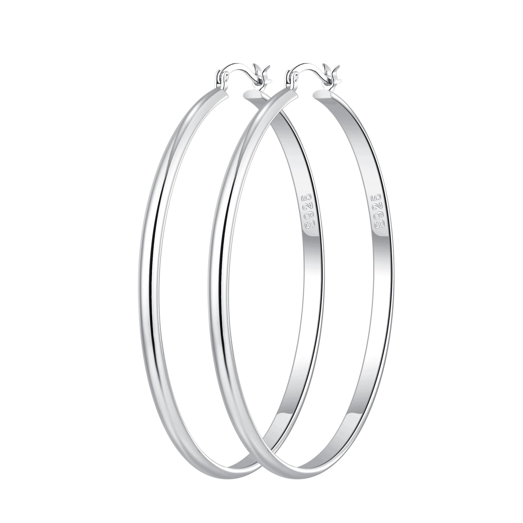 OOOPEL 3mm Wide Large Gold/Silver Hoop Earrings Sterling Silver Hoop Earrings Fo