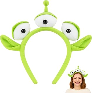 Alien Costume Headband – Green 3 Eyes Plush Alien Ears Headband for Kids Halloween Dress Up
