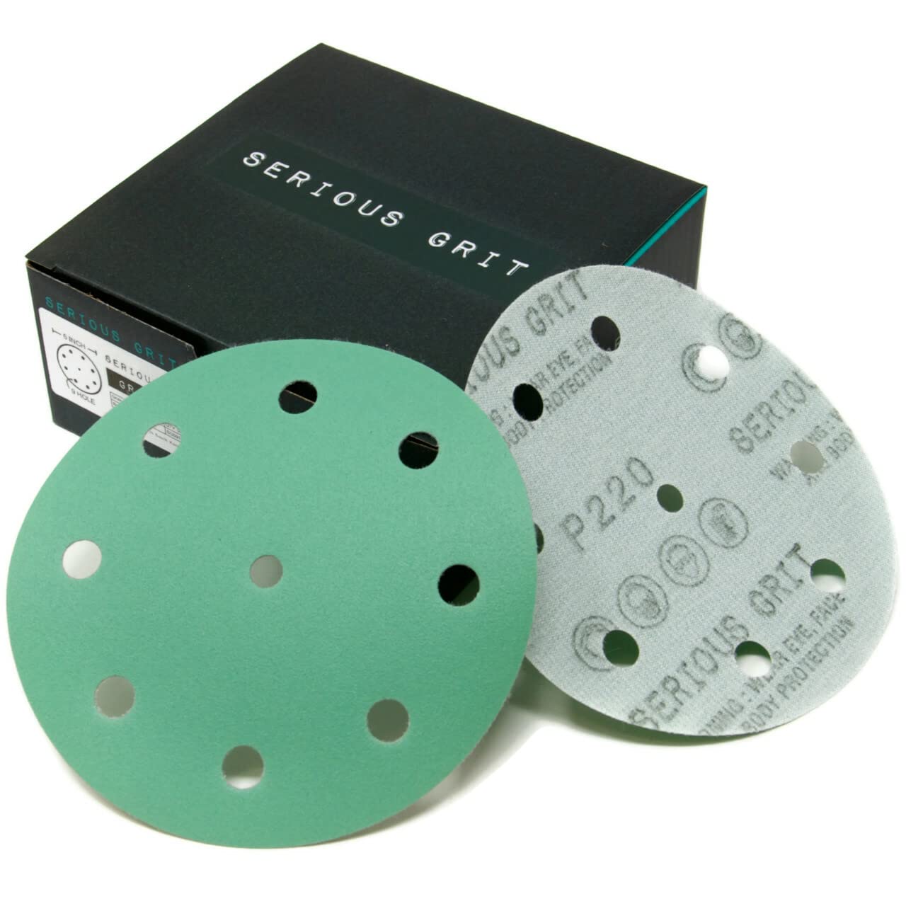 Serious Grit - 5-Inch 9-Hole P220 Grit Sanding Discs - 50 Pack Box | Fits Festoo