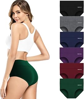 QINCAO Underwear Women 6 Pack High Waisted Cotton Knickers, Full Briefs