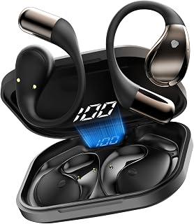 Bluetooth 6.0 Open Ear Wireless Earbuds, IPX7 Waterproof Sport Headphones | 40H Open Earbud with Mic Delivers Powerful sound & Ultra-Comfort. Black Ear Hooks Earphones for Workout Running Sports