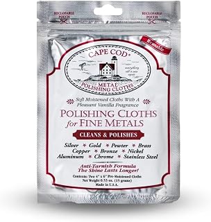 Cape Cod Polishing Cloths for Fine Metals | Jewelry Cleaner and Tarnish Remover | Silver Polishing to a Brilliant Shine | Foil Pack of (2) 4x6 Polishing Cloths