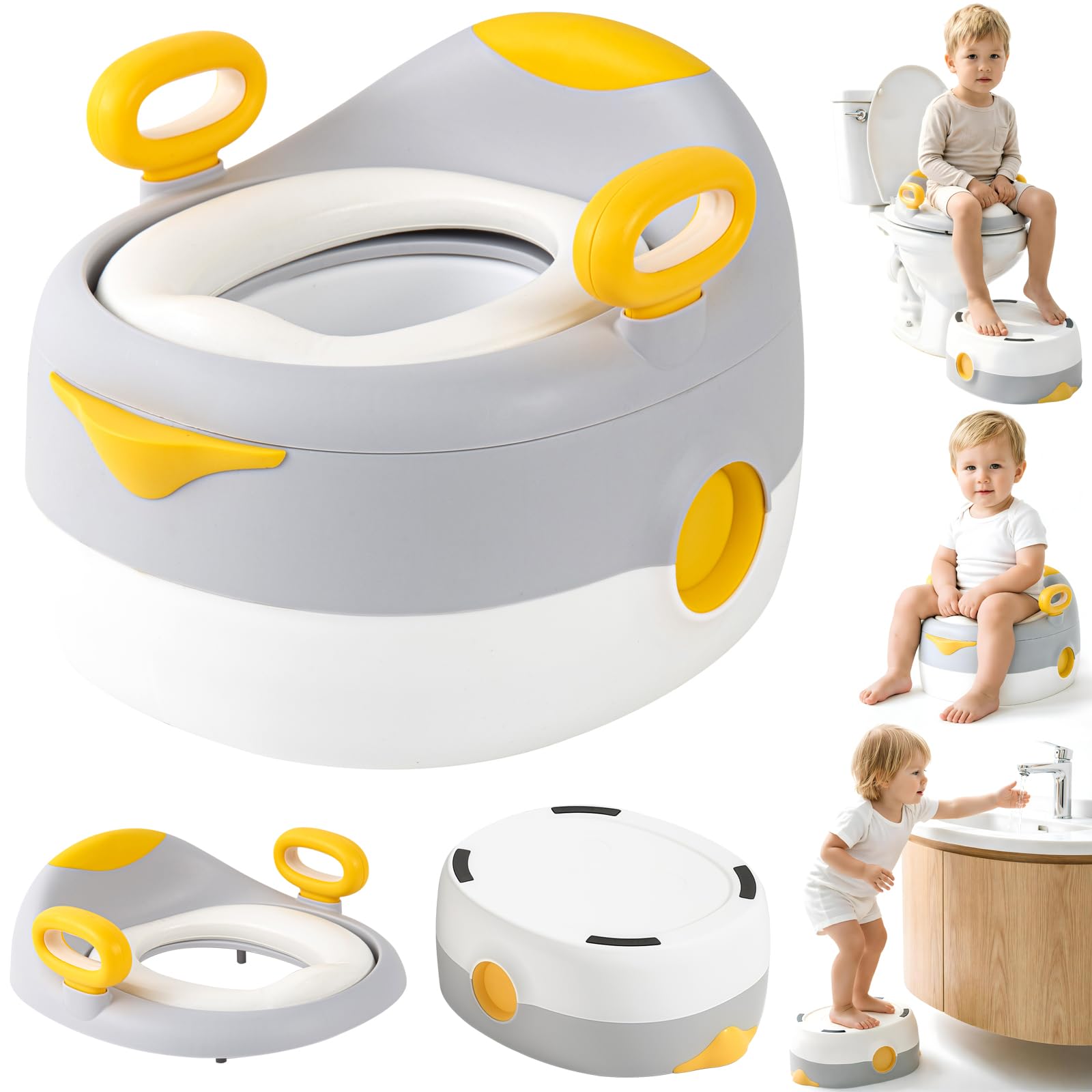 3-in-1 Potty Training Seat, Toddler Potty Chair & Step Stool, Grey | Soft Cushio