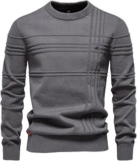 Generisch Men's Winter Pullover Crew Neck Fine Knit Pullover Men's Knitted Jumper Casual Pullover Long Sleeve Sweater Slim Fit Casual Top