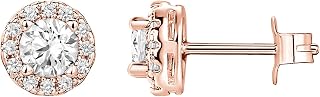 PAVOI 14K Gold Plated Sterling Silver Post Brilliant Round Faux Diamond Halo Earrings - Premium Cubic Zirconia in Rose Gold, White Gold and Yellow Gold