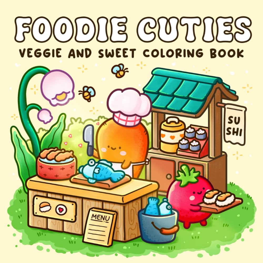 Foodie Cuties: Coloring Book for Adults Featuring Adorable Veggie, Funny Fruits,
