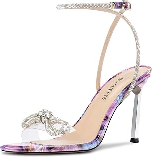 Castamere Women's Stiletto High Heel Open Toe Cap Ankle Strap Diamond Crystal Bow Knot Sandals Prom Summer 10 cm Heels