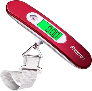 FREETOO Luggage Scale with Tare Function 110 Lb/ 50Kg Capacity, Red | Suitcase Weighing Scales, Portable Digital Weight Scale for Travel, Suitcase Weigher for Shopping, Post Office