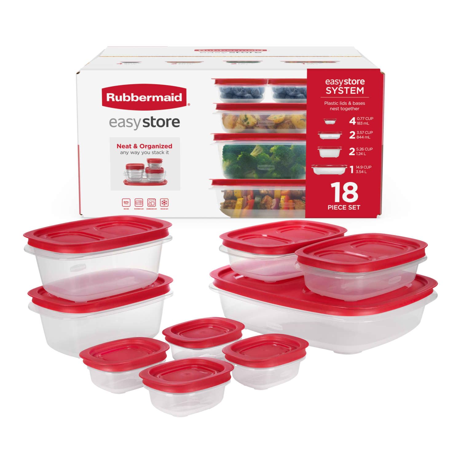 Rubbermaid EasyStore Large Containers, 18-Piece Set, Food Storage Containers wit