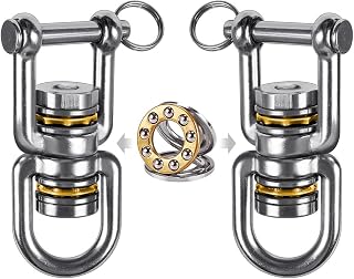 BeneLabel 2 Pieces Double Ring Suspension Hammock Swing, Stainless Steel Swivel Bearing Assembly Set "D" Closed Shape Loop for Indoor Outdoor Playground Chair Yoga Rope Punching Bag
