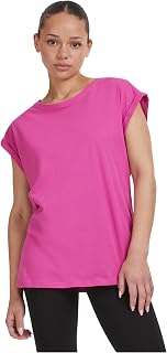 URBAN CLASSICS Women's Rolled Sleeve T-Shirt, Women's Short Sleeve Cotton T-Shirt, Round Neck and Rounded Shoulders Tee Shirt