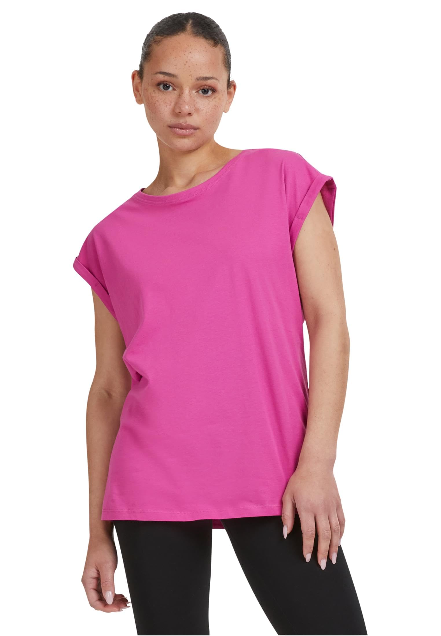 URBAN CLASSICS Women's Rolled Sleeve T-Shirt, Women's Short Sleeve Cotton T-Shir
