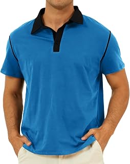 Men's Fashion Polo Shirts Classic Short Sleeve Lightweight Button Cotton T-Shirt Casual Golf Tee Tops with Pocket