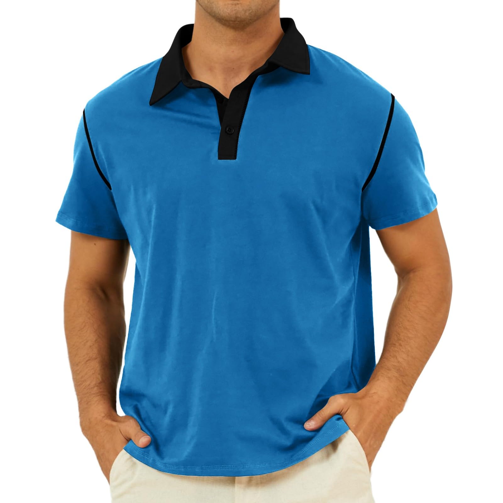 Men's Fashion Polo Shirts Classic Short Sleeve Lightweight Button Cotton T-Shirt