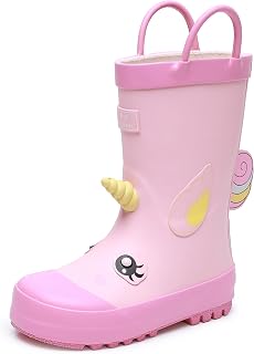 RAINANGEL Toddler Rain Boots with Easy Slip on Handles, Waterproof Rain Boots for Girls and Boys, Fun Print and Colors Rain Boots Unisex Rain Boots
