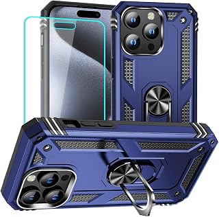 for iPhone 15 Pro Case, iPhone 15 Pro Phone Case with HD Screen Protector, Military Grade Protective Cases with Ring for iPhone 15 Pro (Blue)