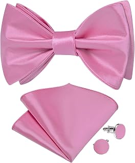 Mens Self Bowtie Satin Solid Color Bowtie and Pocket Square Cufflinks Set Formal Business with Gift Box