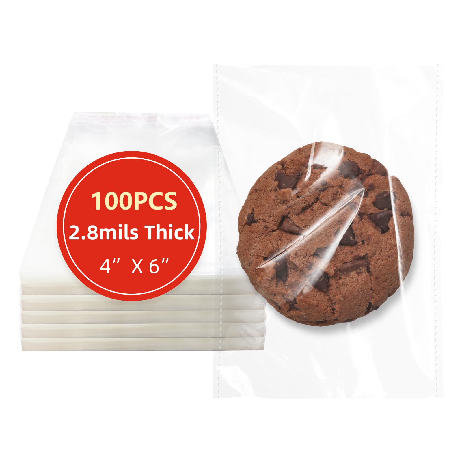 DTmasao 4x6 Inches 100 Pcs Clear Self Sealing Cellophane Bags Cookie Bags Reseal