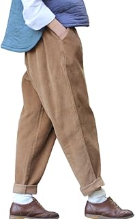 Youlee Women's Elastic Waist Corduroy Trousers with Pockets