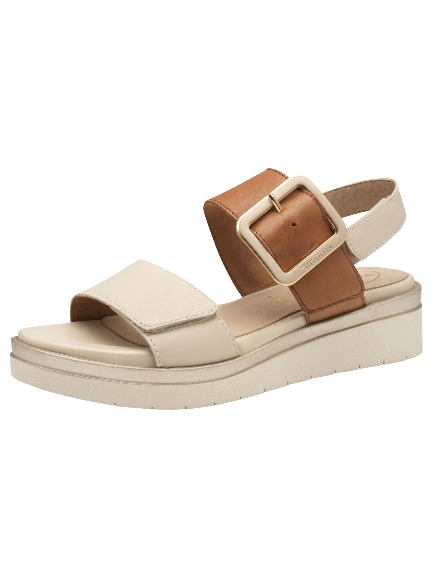 Tamaris Comfort Women’s Flat Leather Sandals with Buckle